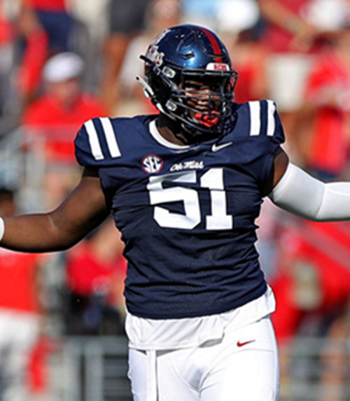 Ole Miss Rebels #51 Zxavian Harris Navy College Football Game Jersey