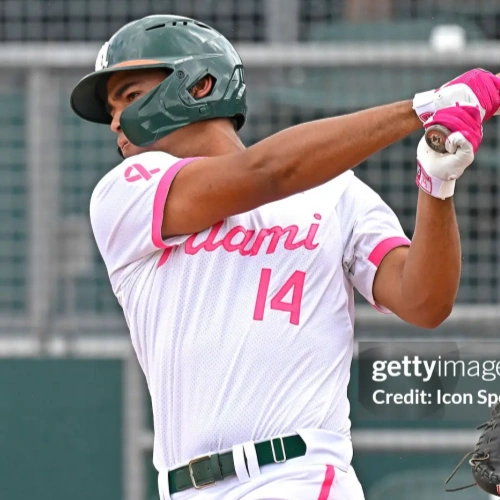 Miami Hurricanes #14 Daniel Cuvet Pink Miami Reverse Retro Baseball Game Jersey