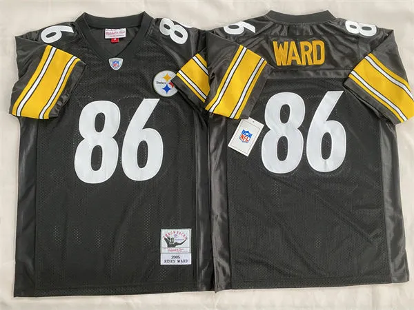 Men's Pittsburgh Steelers #86 Hines Ward 2005 Home Black Circular Number Throwback Jersey