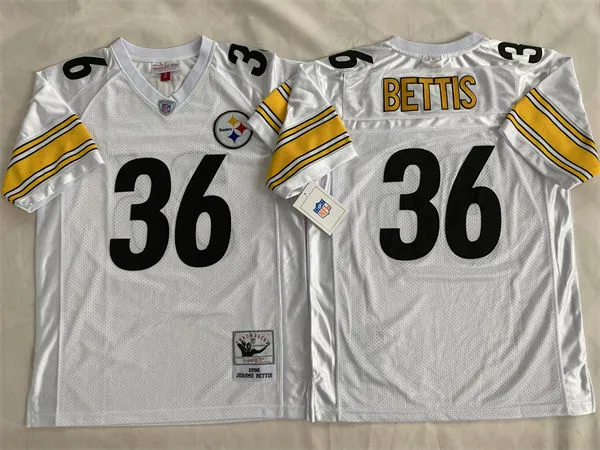 Men's Pittsburgh Steelers #36 Jerome Bettis 1996 Road White Circular Number Throwback Jersey