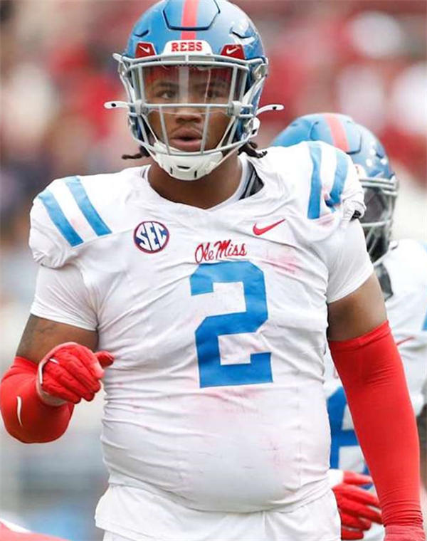 Mens Ole Miss Rebels #2 Walter Nolen 2024 White Blue F.U.S.E. Limited Football Game Jersey