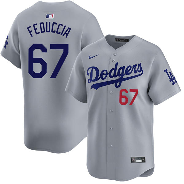 Mens Los Angeles Dodgers #67 Hunter Feduccia Nike Gray Road Limited Player Jersey