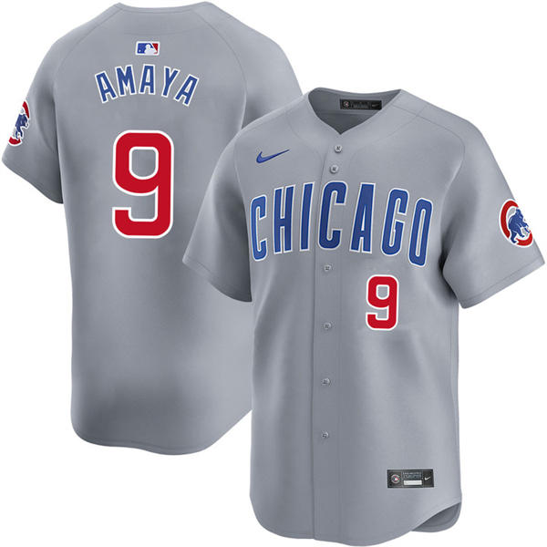 Mens Chicago Cubs #9 Miguel Amaya Nike Gray Road Limited Player Jersey