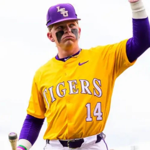 Mens Youth LSU Tigers #14 Daniel Dickinson 2025 Gold College Baseball Game Jersey