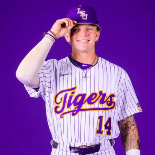 Mens Youth LSU Tigers #14 Daniel Dickinson Nike 2025 White Pinstripe College Baseball Game Jersey