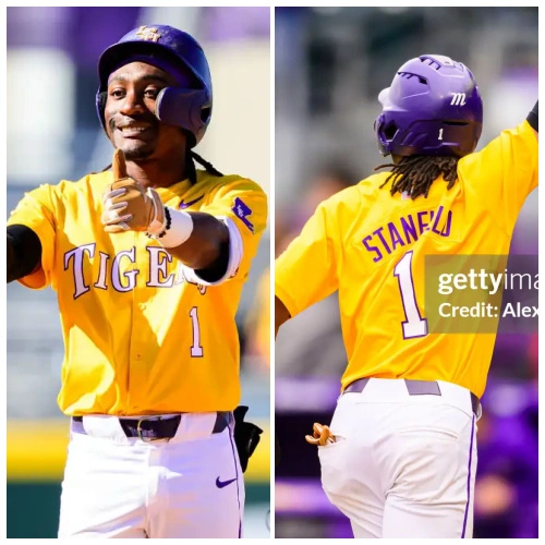Mens Youth LSU Tigers #1 Chris Stanfield 2025 Gold College Baseball Game Jersey