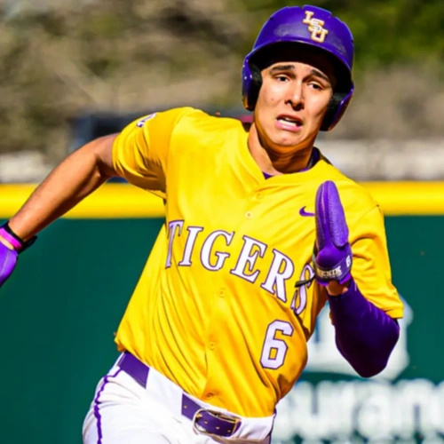 Mens Youth LSU Tigers #6 Derek Curiel 2025 Gold College Baseball Game Jersey