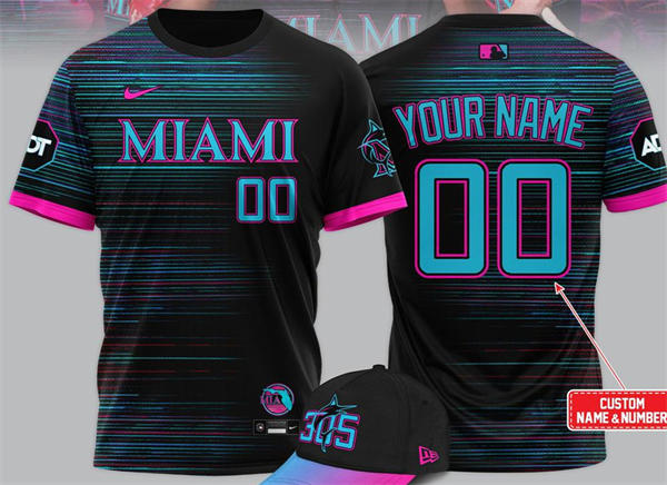 Mens Youth Womens Miami Marlins Custom Nike Black 2025 City Connect Limited Jersey