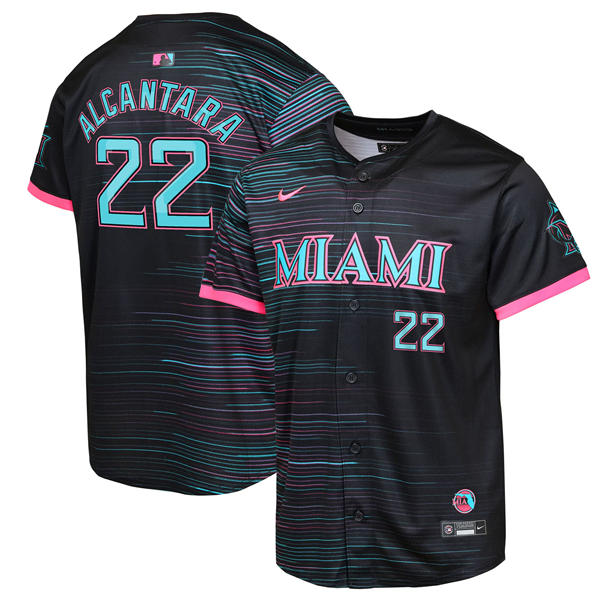 Youth Miami Marlins #22 Sandy Alcantara Nike Black 2025 City Connect Limited Jersey