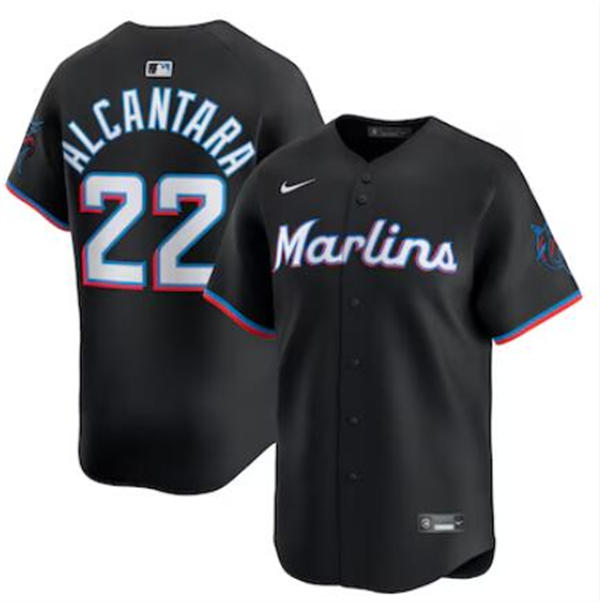 Youth Miami Marlins #22 Sandy Alcantara Nike Black Alternate Limited Jersey
