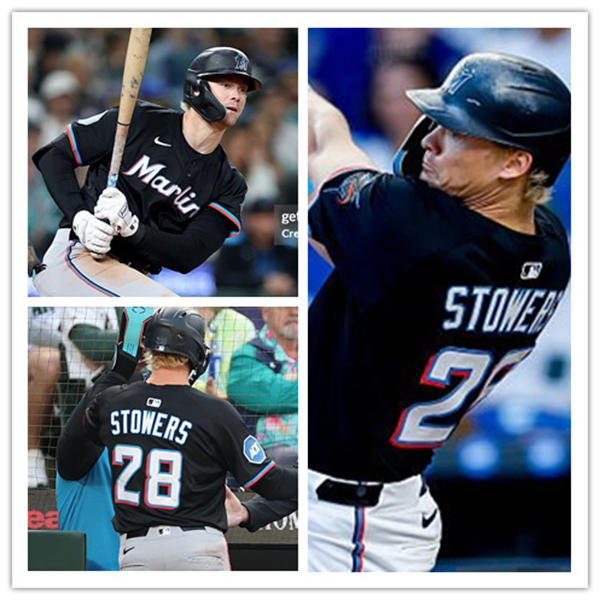 Mens Miami Marlins #28 Kyle Stowers Nike Black Alternate Limited Jersey