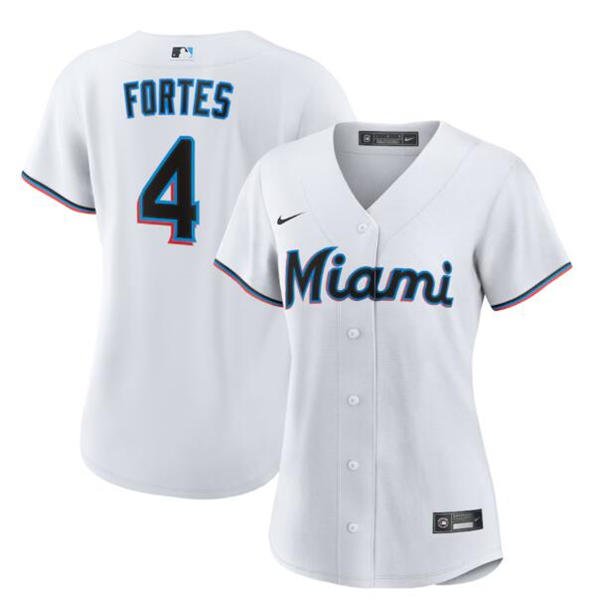 Womens Miami Marlins #4 Nick Fortes Nike Home White Limited Jersey