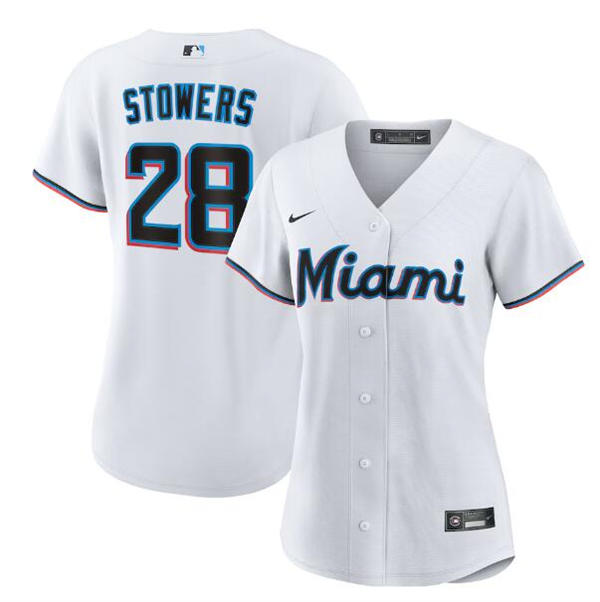 Womens Miami Marlins #28 Kyle Stowers Nike Home White Limited Jersey