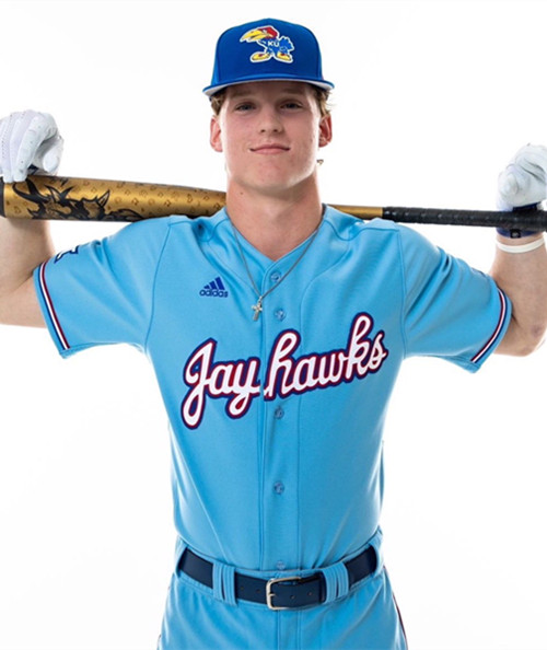 Mens Youth Kansas Jayhawks #11 Cooper Moore Light Blue College Baseball Game Jersey