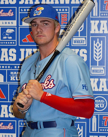 Mens Youth Kansas Jayhawks #26 Brady Ballinger Light Blue College Baseball Game Jersey
