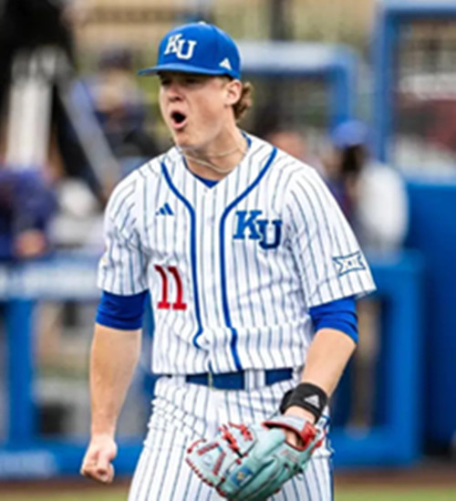 Mens Youth Kansas Jayhawks #11 Cooper Moore 2025 White Pinstripe College Baseball Game Jersey