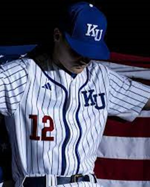 Mens Youth Kansas Jayhawks #12 Dominic Voegele 2025 White Pinstripe College Baseball Game Jersey