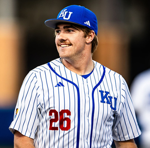 Mens Youth Kansas Jayhawks #26 Brady Ballinger 2025 White Pinstripe College Baseball Game Jersey