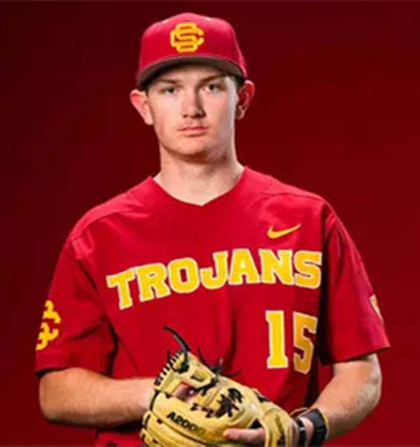Mens Youth USC Trojans #15 Ethan Hedges 2025 BIG red Two-Button Pullover College Baseball Game Jersey