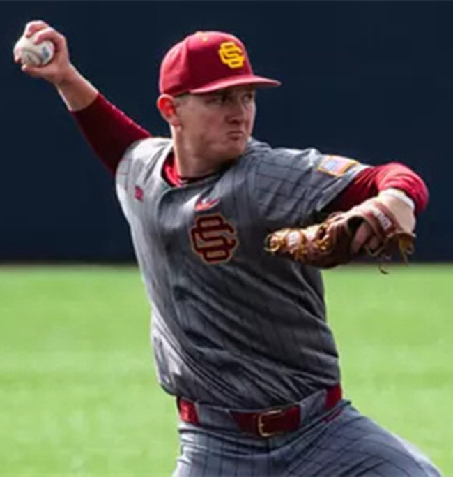 Mens Youth USC Trojans #15 Ethan Hedges 2025 BIG Gray Pinstripe  College Baseball Game Jersey