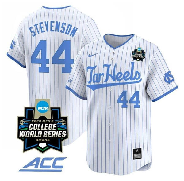 Men's Youth Womens North Carolina Tar Heels #44 Luke Stevenson 2025 White Pinstripe Baseball Game Jersey
