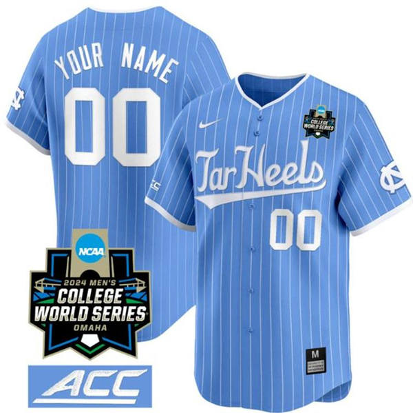 Men's Youth Womens North Carolina Tar Heels Custom 2024 Blue Pinstripe Tar Heels Baseball Game Jersey