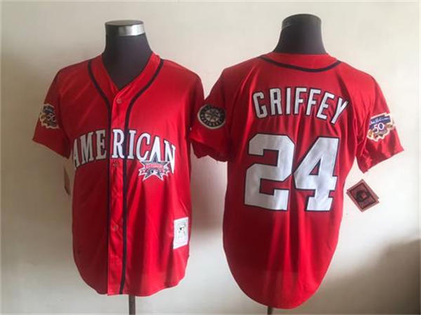 Men's Seattle Mariners #24 Ken Griffey Jr. Mitchell & Ness Red Cooperstown Throwback Jersey