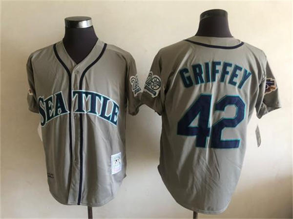 Men's Seattle Mariners #42 Ken Griffey Jr. Mitchell & Ness Gray Cooperstown Throwback Jersey