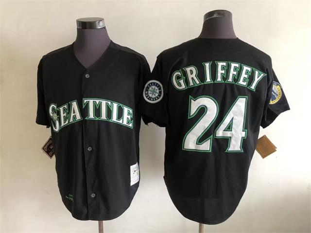 Men's Seattle Mariners #24 Ken Griffey Jr.  Navy Cooperstown Retriement Jersey