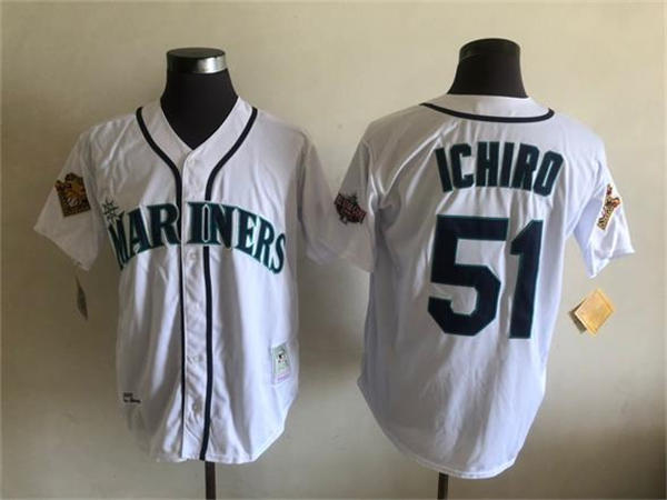 Men's Seattle Mariners #51 Ichiro Suzuki Mitchell & Ness White 2001 MLB All-Star Game Cooperstown Collection Authentic Jersey