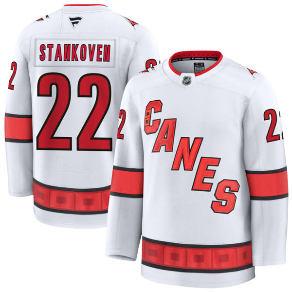 Men's Carolina Hurricanes #22 Logan Stankoven Fanatics White Away Player Jersey