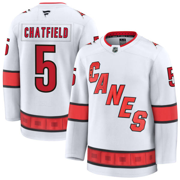 Men's Carolina Hurricanes #5 Jalen Chatfield Fanatics White Away Player Jersey