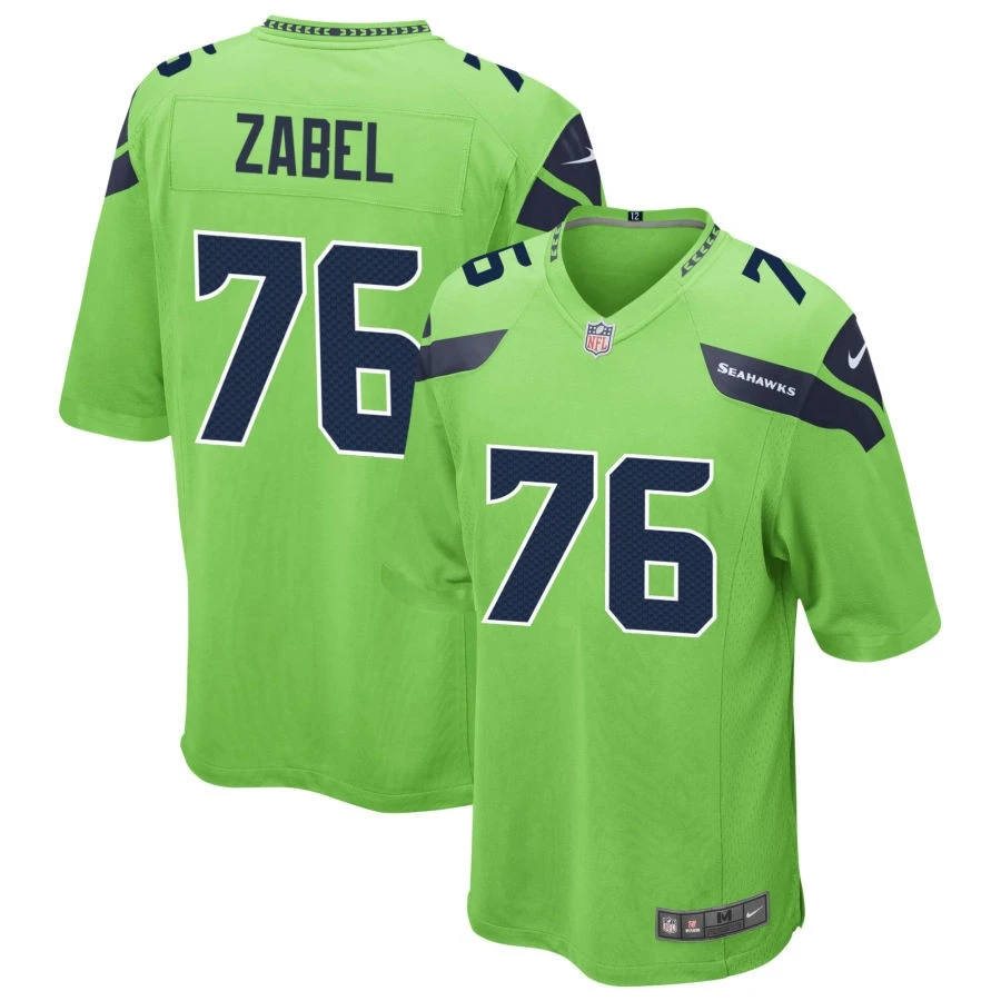 Men's Seattle Seahawks #76 Grey Zabel Nike Neon Green Alternate Vapor F.U.S.E. Limited Jersey