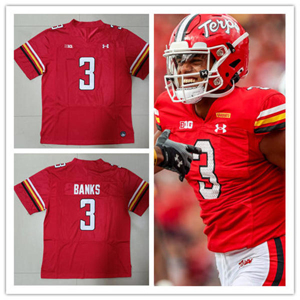 Mens Youth Maryland Terrapins #3 Deonte Banks Red College Football Jersey