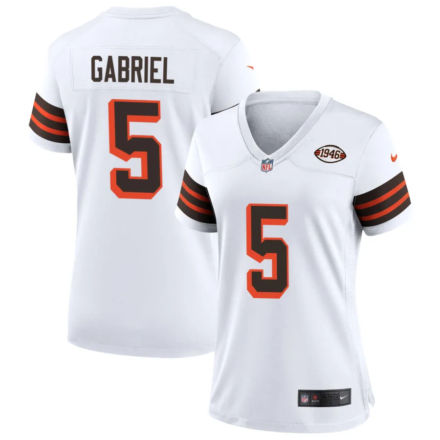 Womens Cleveland Browns #5 Dillon Gabriel Nike White 1946 Collection 75th Anniversary Limited Jersey