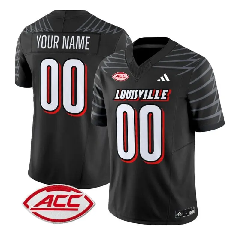 Mens Louisville Cardinals Custom Adidas 2021-24 Black College Football Game Jersey