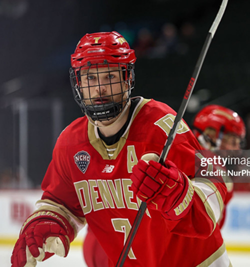 Mens Youth Denver Pioneers #7 Aidan Thompson 202 Crimson College Hockey Game Jersey