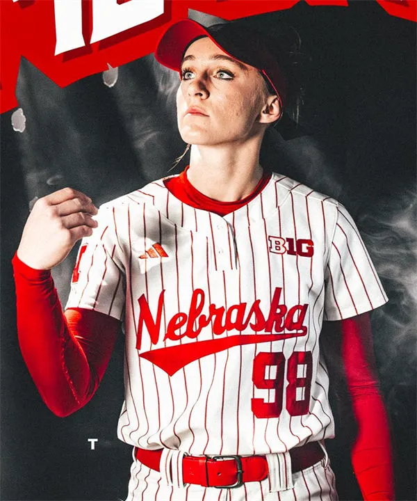 Nebraska Cornhuskers #98 Jordy Bahl White Pinstripe Softball Game Jersey