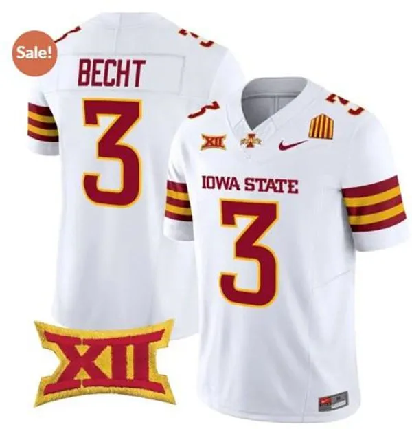 Iowa State Cyclones #3 Rocco Becht Nike 2025 White Red College Football Jersey