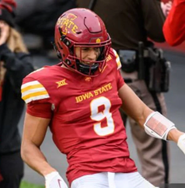 Iowa State Cyclones #9 Jayden Higgins 2025 Cardinal Football Game Jersey