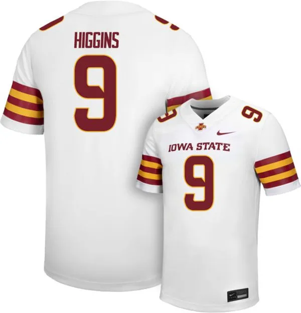 Iowa State Cyclones #9 Jayden Higgins 2025 White red Football Game Jersey