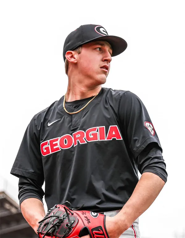 Georgia Bulldogs Custom Nike Black two-Button Pullover College Baseball Game Jersey