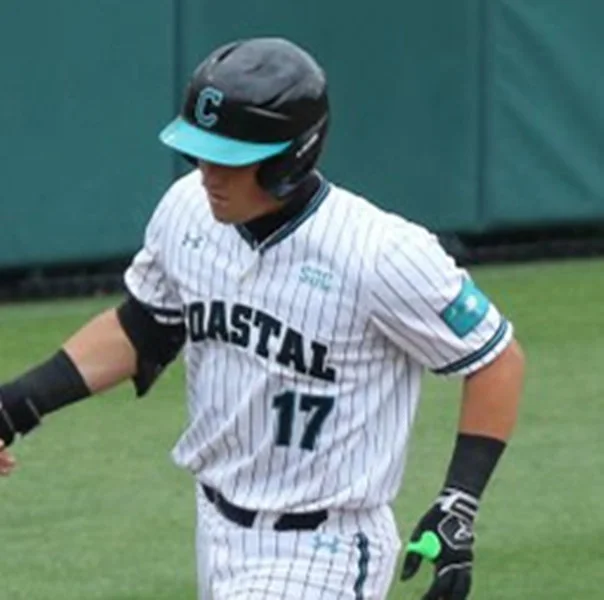 Coastal Carolina Chanticleers #17 Caden Bodine White Pinstripe Baseball Game Jersey