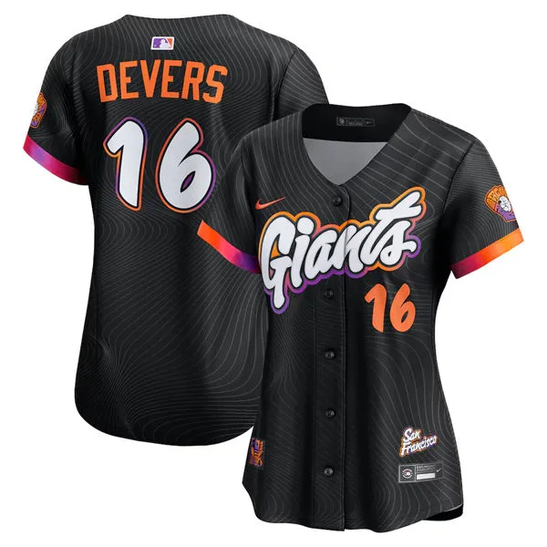 Womens San Francisco Giants #16 Rafael Devers Nike Anthracite 2025 City Connect 2.0 Limited Jersey