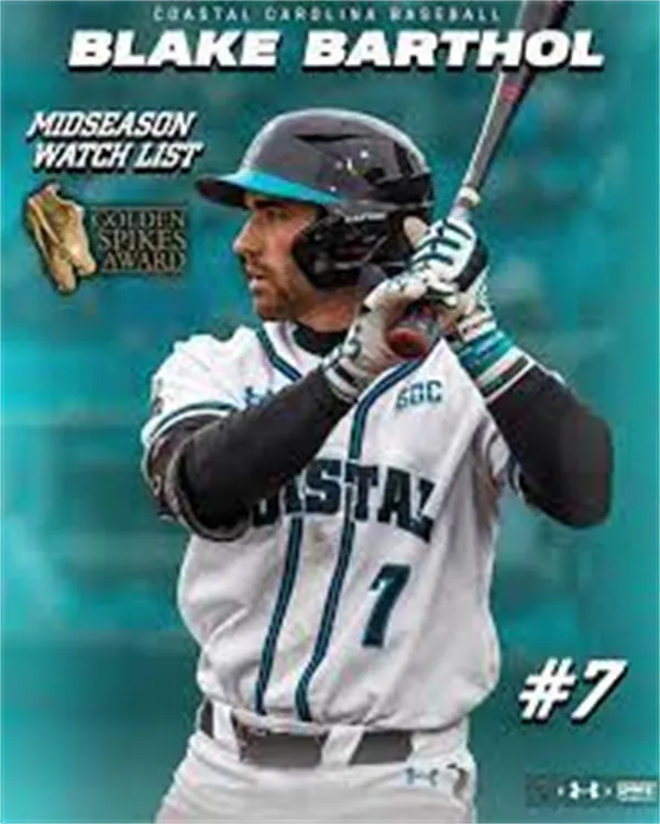 Coastal Carolina Chanticleers #7 Blake Barthol Gray Baseball Game Jersey