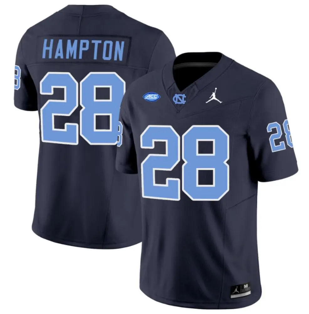 North Carolina Tar Heels #28 Omarion Hampton 2024 Navy F.U.S.E. College Football Game Jersey