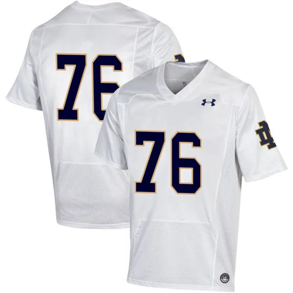 Men's Notre Dame Fighting Irish #76 Joe Alt 2023 White Without Name College Football Game Jersey.