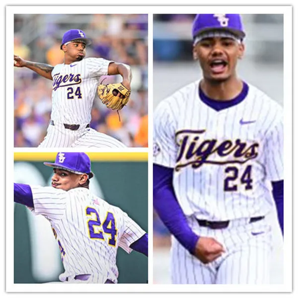 LSU Tigers #24 Anthony Eyanson 2025 White Pinstripe College Baseball Game Jersey