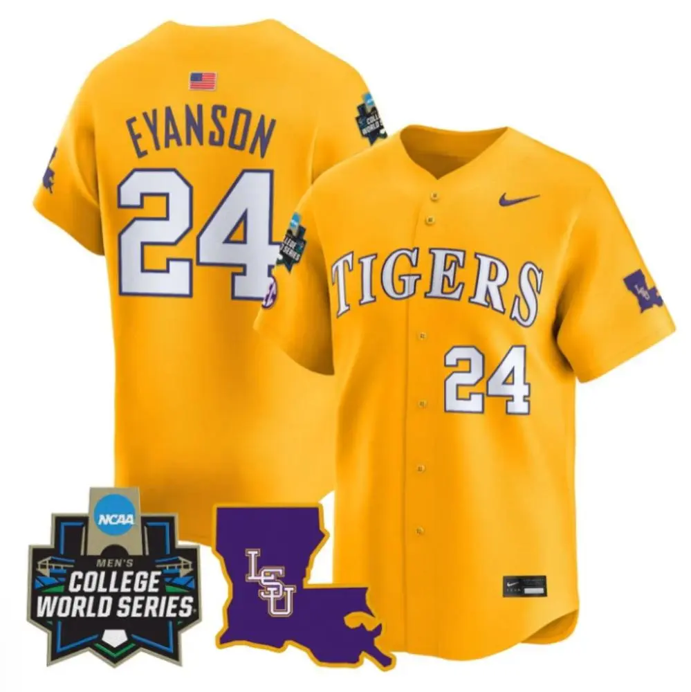 LSU Tigers #24 Anthony Eyanson Gold 2025 College Baseball World Series Game Jersey
