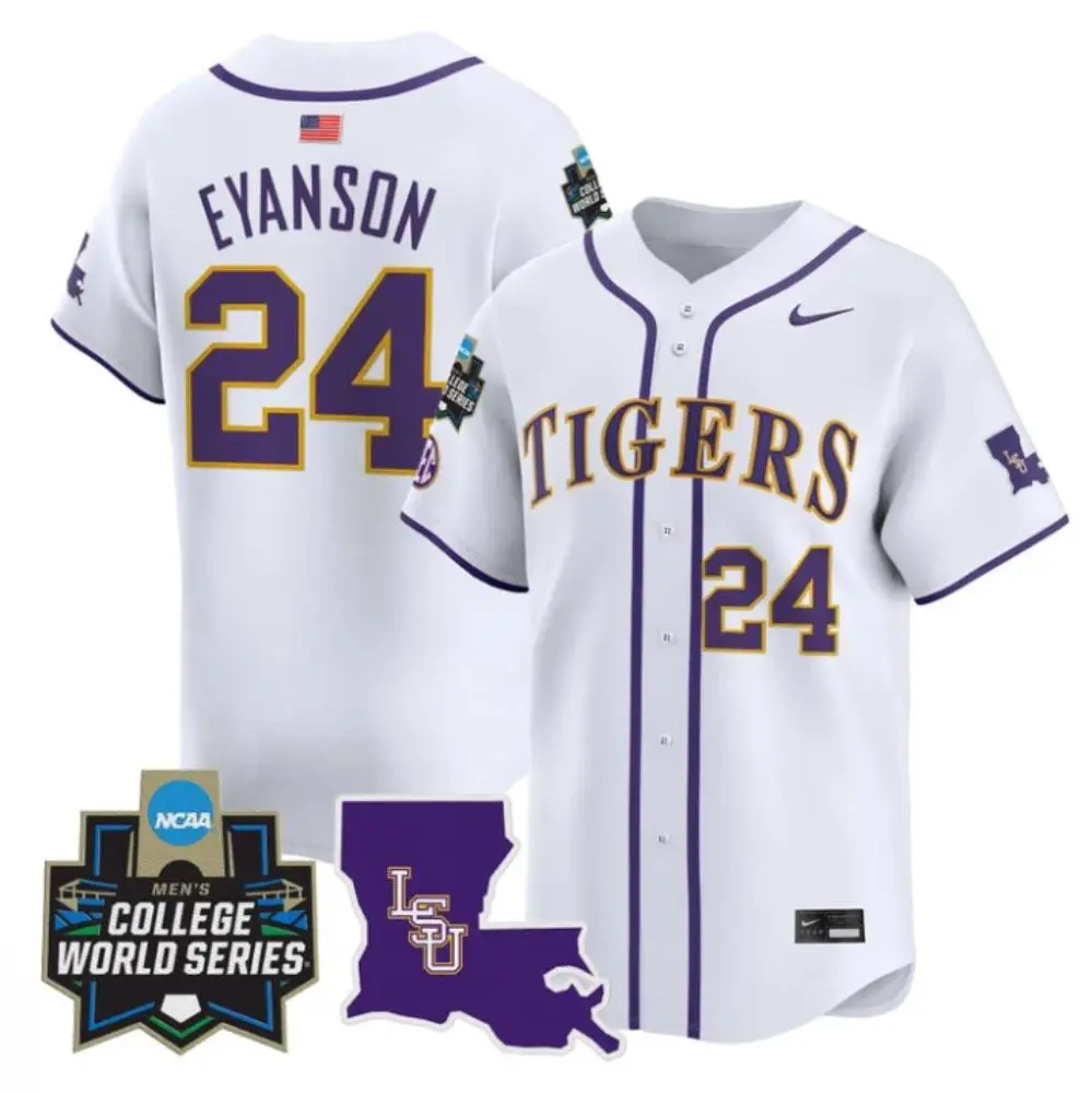 LSU Tigers #24 Anthony Eyanson White 2025 College Baseball World Series Game Jersey